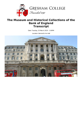 The Museum and Historical Collections of the Bank of England Transcript
