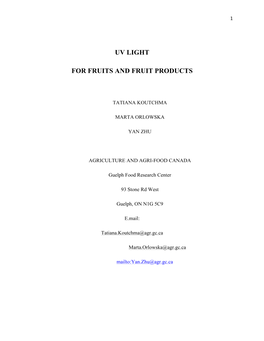Uv Light for Fruits and Fruit Products