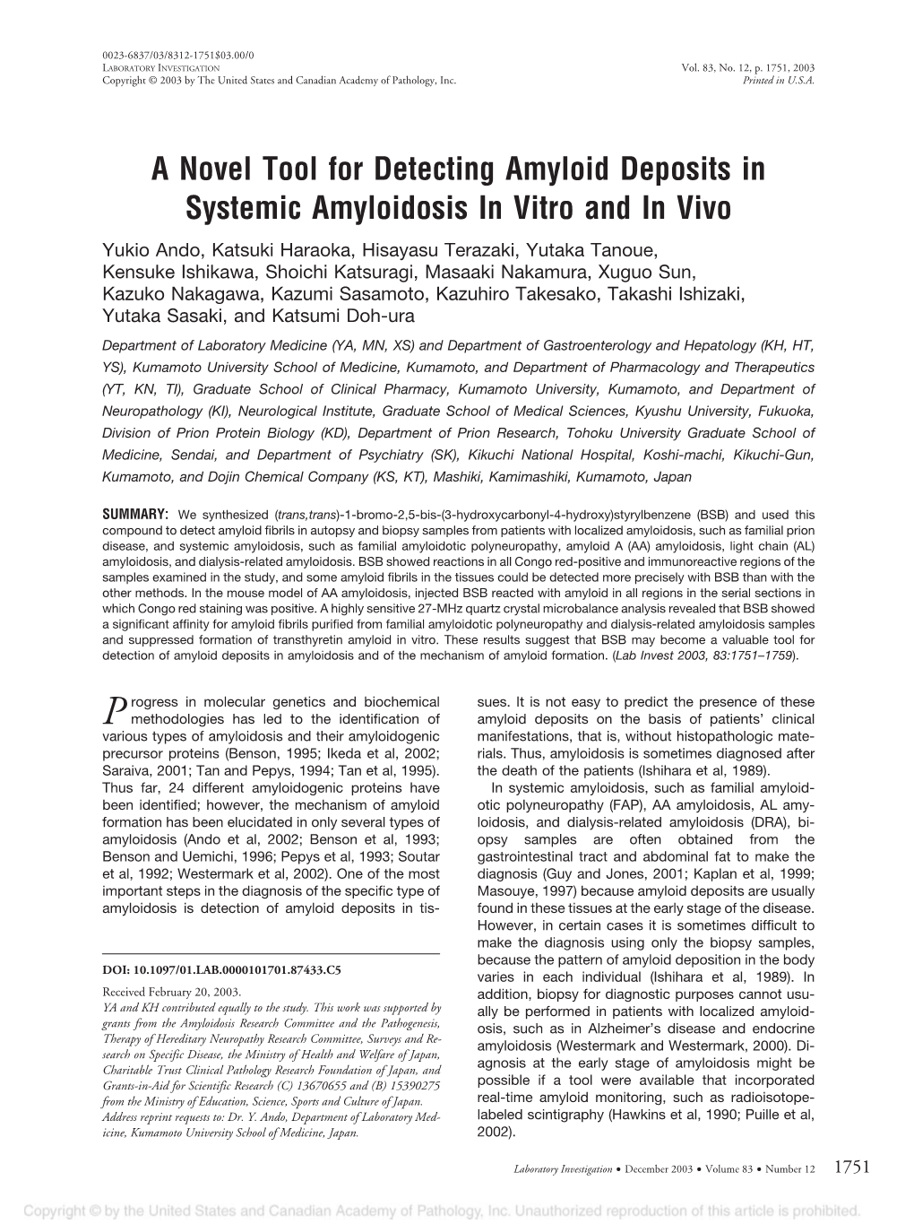 A Novel Tool for Detecting Amyloid Deposits in Systemic Amyloidosis In