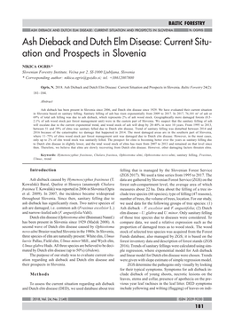Ash Dieback and Dutch Elm Disease: Current Situation and Prospects in Slovenia N