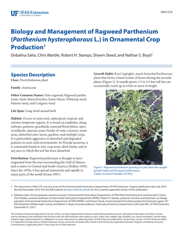 (Parthenium Hysterophorous L.) in Ornamental Crop Production1 Debalina Saha, Chris Marble, Robert H