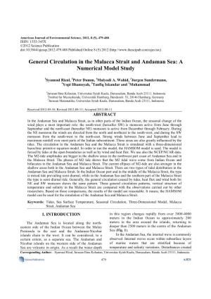 General Circulation in the Malacca Strait and Andaman Sea: a Numerical Model Study