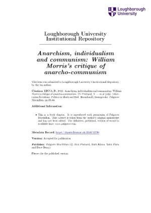 Anarchism, Individualism and Communism: William Morris's Critique of Anarcho-Communism