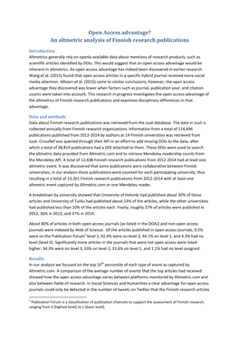 Open Access Advantage? an Altmetric Analysis of Finnish Research Publications