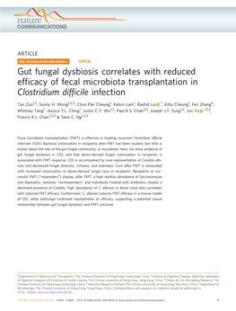 Gut Fungal Dysbiosis Correlates with Reduced Efficacy of Fecal Microbiota
