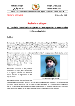 Al Qaeda in the Islamic Maghreb (AQIM) Appoints a New Leader 21 November 2020