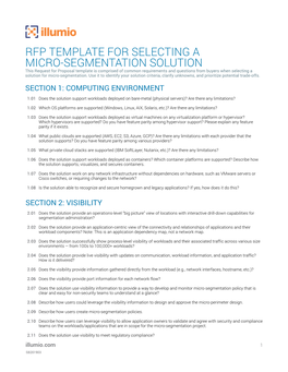 Rfp Template for Selecting a Micro-Segmentation Solution