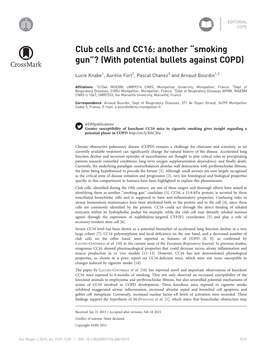 Club Cells and CC16: Another “Smoking Gun”? (With Potential Bullets Against COPD)