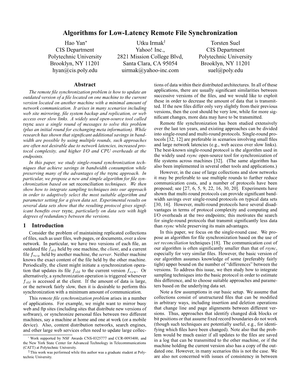 Algorithms for Low-Latency Remote File Synchronization