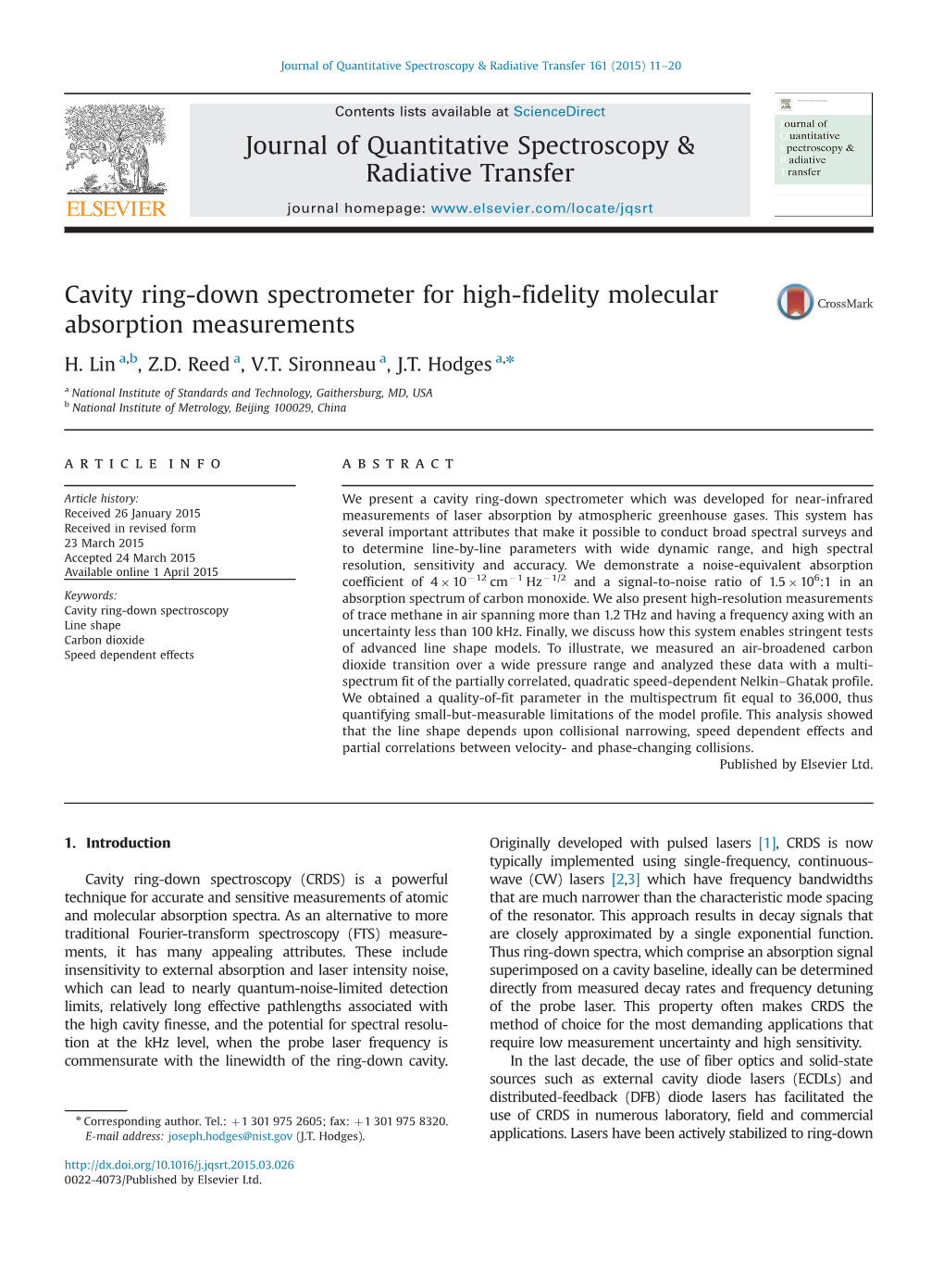 Cavity Ring-Down Spectrometer for High-Fidelity Molecular Absorption Measurements