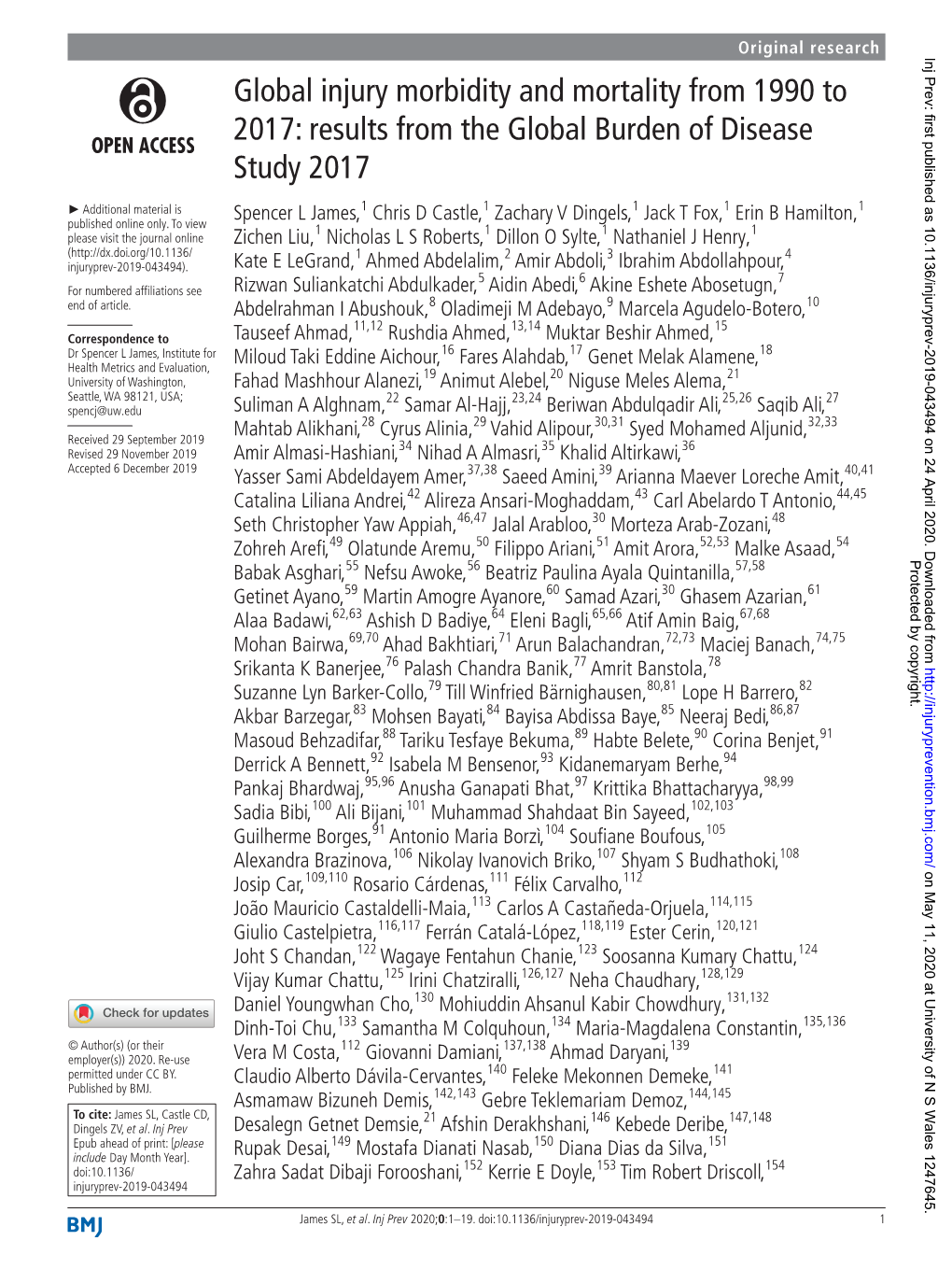 Global Injury Morbidity and Mortality from 1990 to 2017