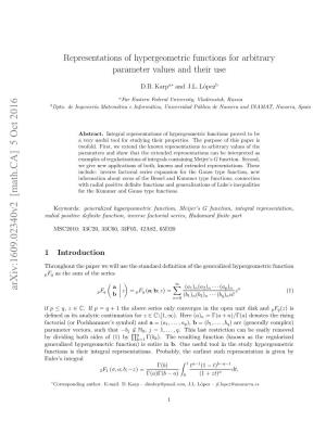 Representations of Hypergeometric Functions for Arbitrary Parameter