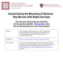 Constraining the Beaming of Gamma- Ray Bursts with Radio Surveys