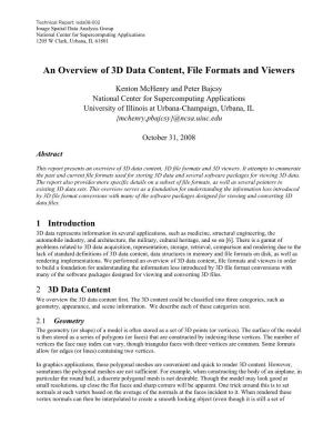 An Overview of 3D Data Content, File Formats and Viewers