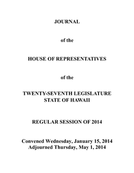 JOURNAL of the HOUSE of REPRESENTATIVES of The