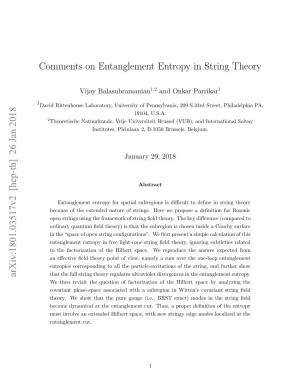 Comments on Entanglement Entropy in String Theory Arxiv:1801.03517