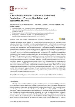 A Feasibility Study of Cellulosic Isobutanol Production—Process Simulation and Economic Analysis