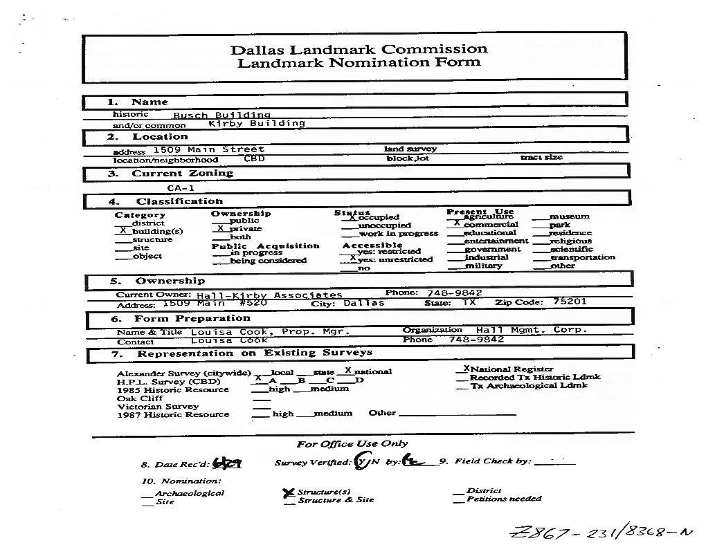 Busch-Kirby Building Landmark Nomination Form