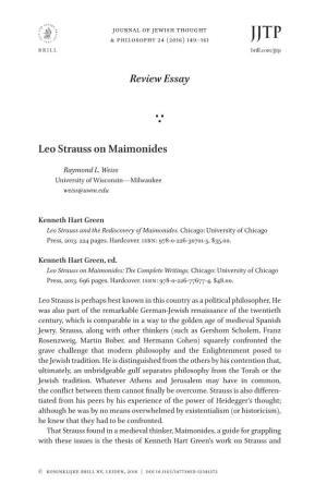 Review Essay Leo Strauss on Maimonides