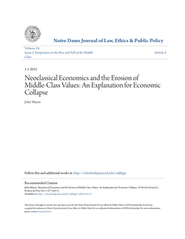 Neoclassical Economics and the Erosion of Middle-Class Values: an Explanation for Economic Collapse John Mixon