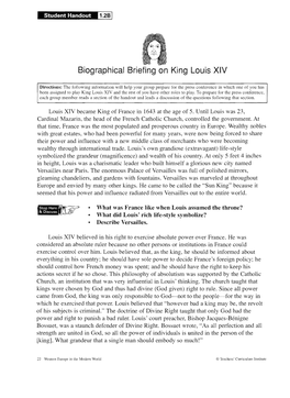 Biographical Briefing on King Louis XIV