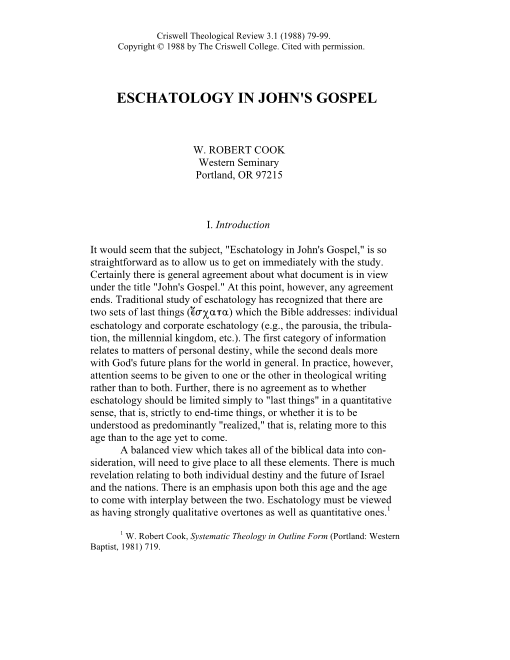Eschatology in John's Gospel