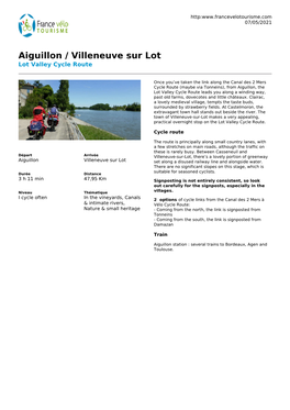 Aiguillon / Villeneuve Sur Lot Lot Valley Cycle Route