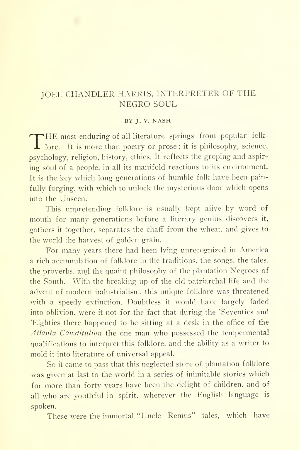 Joel Chandler Harris, Interpreter of the Negro Soul