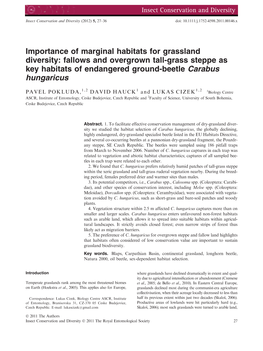 Importance of Marginal Habitats for Grassland Diversity: Fallows and Overgrown Tall-Grass Steppe As Key Habitats of Endangered Ground-Beetle Carabus Hungaricus