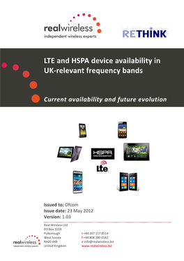 LTE and HSPA Device Availability in UK-Relevant Frequency Bands