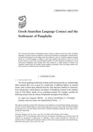 Greek-Anatolian Language Contact and the Settlement of Pamphylia