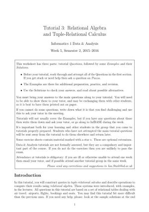 Relational Algebra and Tuple-Relational Calculus