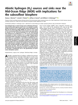 Abiotic Hydrogen (H2) Sources and Sinks Near the Mid-Ocean Ridge (MOR) with Implications for the Subseafloor Biosphere