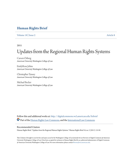Updates from the Regional Human Rights Systems Carson Osberg American University Washington College of Law
