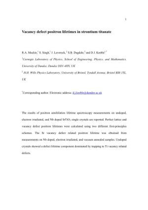 Vacancy Defect Positron Lifetimes in Strontium Titanate