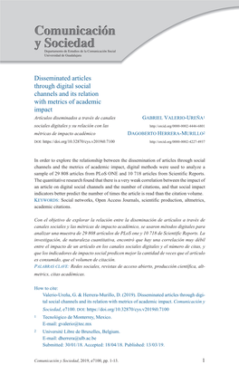 Disseminated Articles Through Digital Social Channels and Its Relation with Metrics of Academic Impact