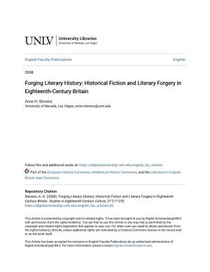 Historical Fiction and Literary Forgery in Eighteenth-Century Britain