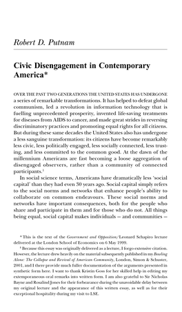 Civic Disengagement in Contemporary America (The