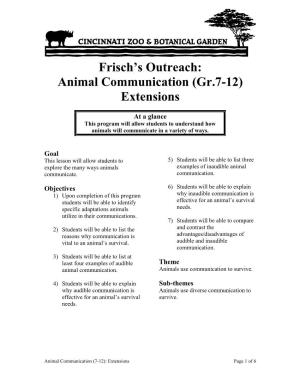 Animal Communication (Gr.7-12) Extensions