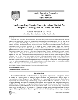 Understanding Climate Change in Indore District: an Empirical Investigation of Trends and Shifts