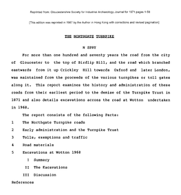 In 1968. the Report Consists of the Following Parts: L the Northgate Turnpike Roads 2 Early Administration and the Turnpike Trust