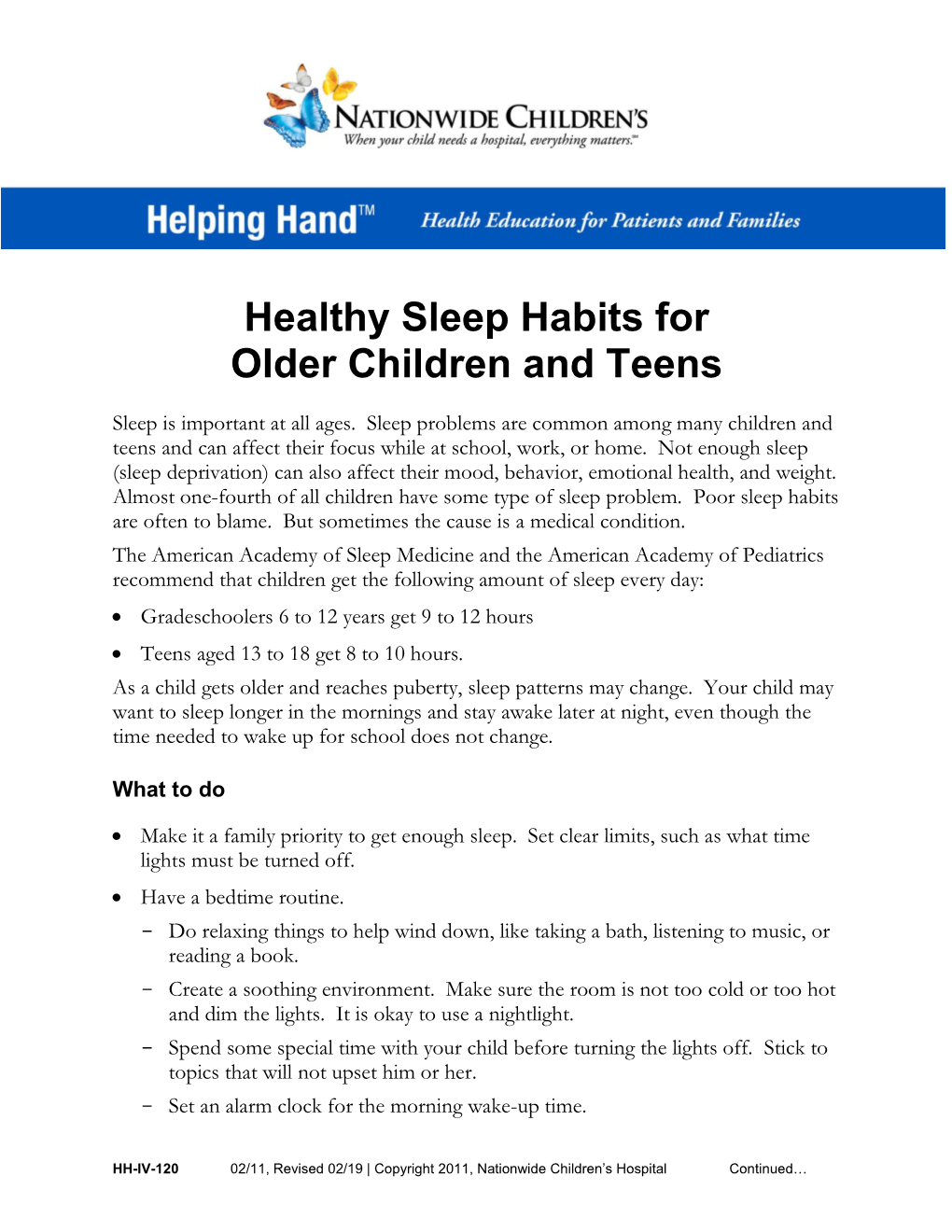 Healthy Sleep Habits for Older Children and Teens