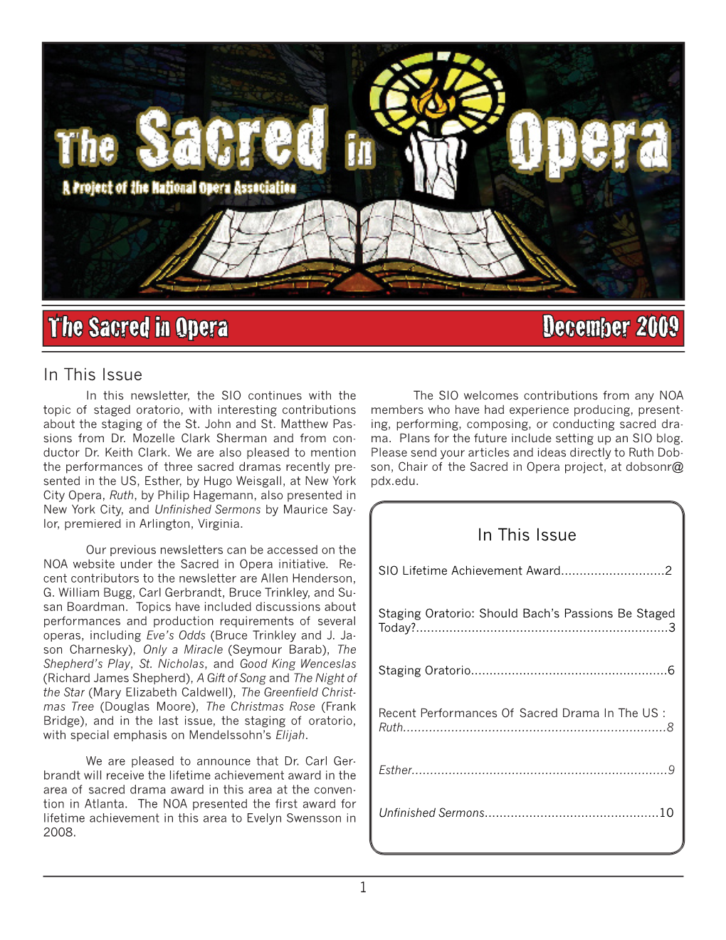 The Sacred in Opera December 2009