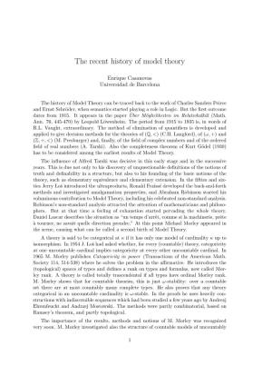 The Recent History of Model Theory