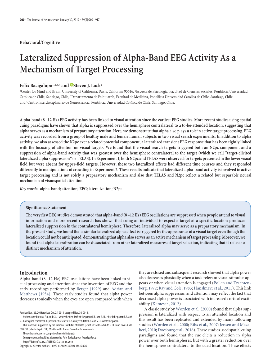Lateralized Suppression of Alpha-Band EEG Activity As a Mechanism of Target Processing