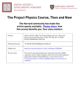 The Project Physics Course, Then and Now