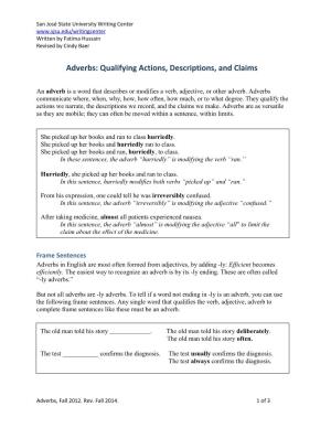 Adverbs: Qualifying Actions, Descriptions, and Claims