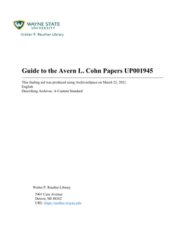 Guide to the Avern L. Cohn Papers UP001945