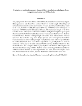 Evaluation of Combined Treatments of Natural Fibers: Kenaf, Abaca and Oil Palm Fibers Using Micromechanical and SEM Methods