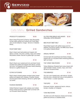 Cafe Menu- Grilled Sandwiches